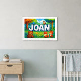 Joan Name Art - Forest Friends personalized wall print for kids