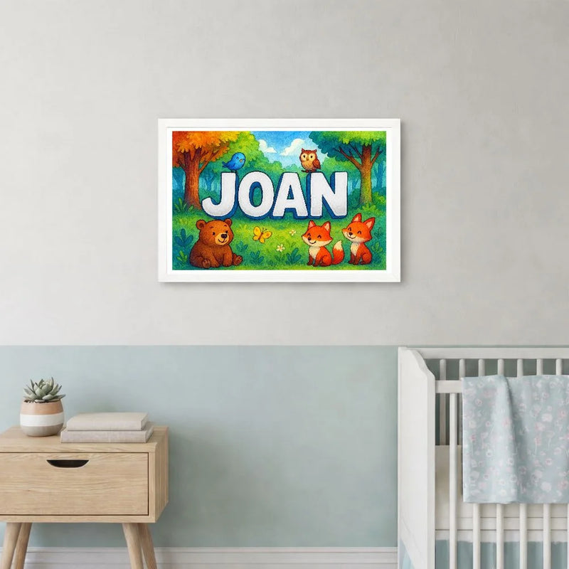 Joan Name Art - Forest Friends personalized wall print for kids