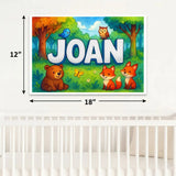 Joan Name Art - Forest Friends personalized wall print for kids