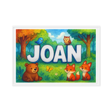 Joan Name Art - Forest Friends personalized wall print for kids