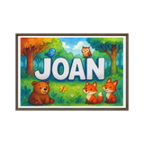 Joan Name Art - Forest Friends personalized wall print for kids