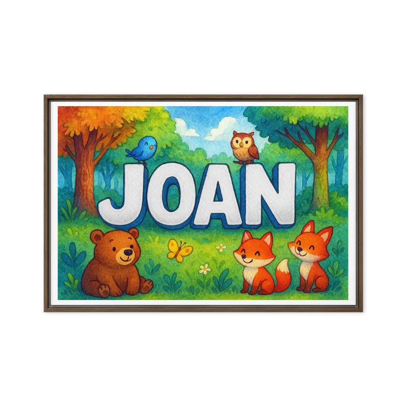 Joan Name Art - Forest Friends personalized wall print for kids
