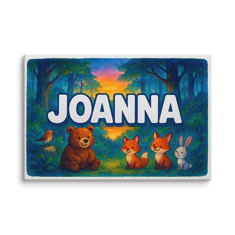 Joanna Name Art - Forest Friends personalized wall print for kids