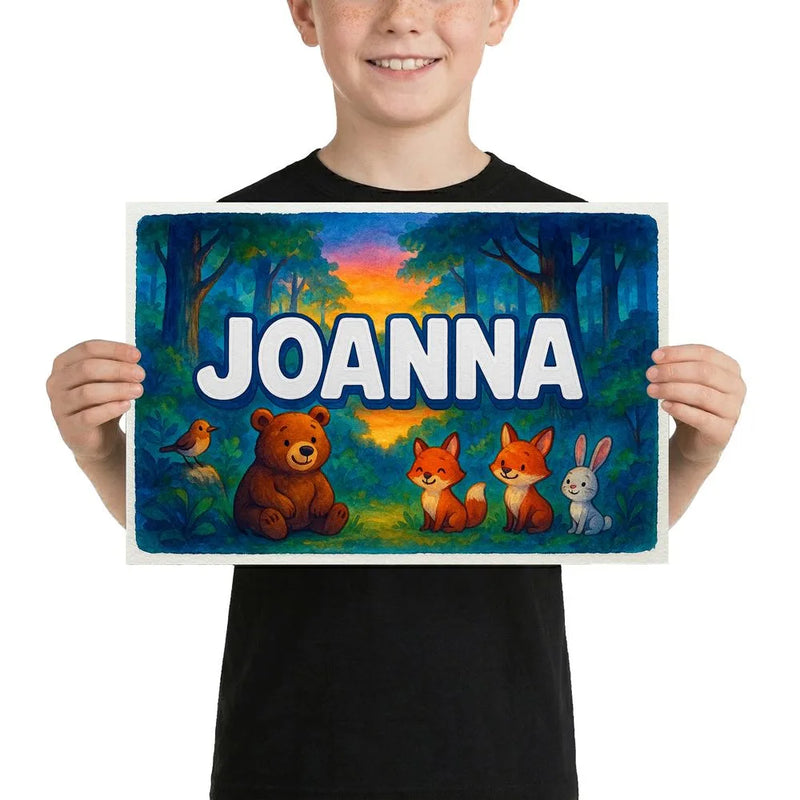 Joanna Name Art - Forest Friends personalized wall print for kids