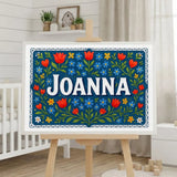 Joanna Name Art - Floral Farmhouse personalized wall print for kids