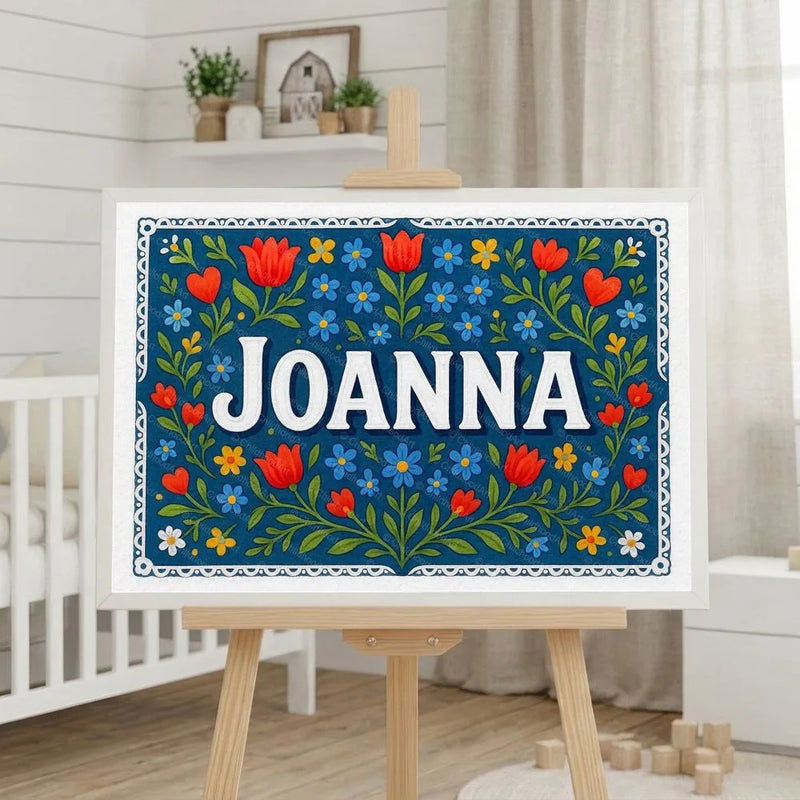 Joanna Name Art - Floral Farmhouse personalized wall print for kids