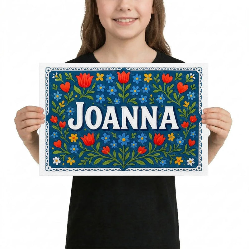 Joanna Name Art - Floral Farmhouse personalized wall print for kids