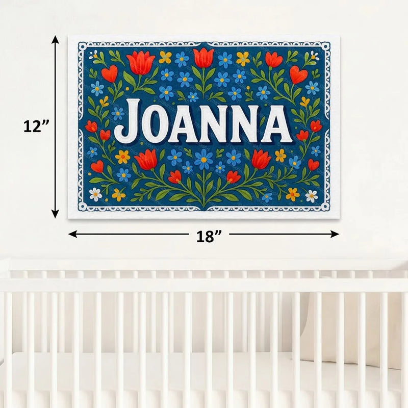 Joanna Name Art - Floral Farmhouse personalized wall print for kids