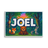 Joel Name Art - Forest Friends personalized wall print for kids