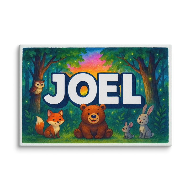 Joel Name Art - Forest Friends personalized wall print for kids