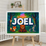 Joel Name Art - Forest Friends personalized wall print for kids
