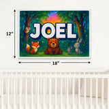 Joel Name Art - Forest Friends personalized wall print for kids