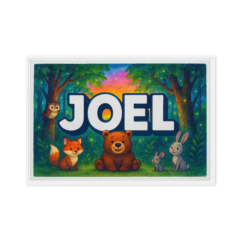 Joel Name Art - Forest Friends personalized wall print for kids