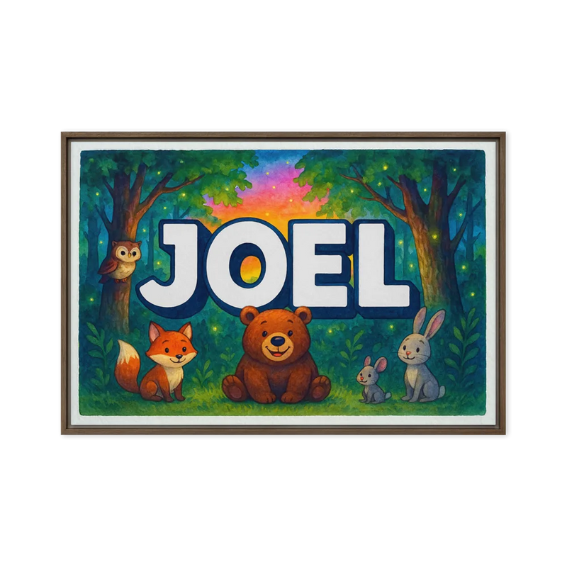 Joel Name Art - Forest Friends personalized wall print for kids
