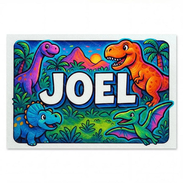 Personalized Joel name art print in the Dinosaur adventure style