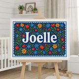 Joelle Name Art - Floral Farmhouse personalized wall print for kids