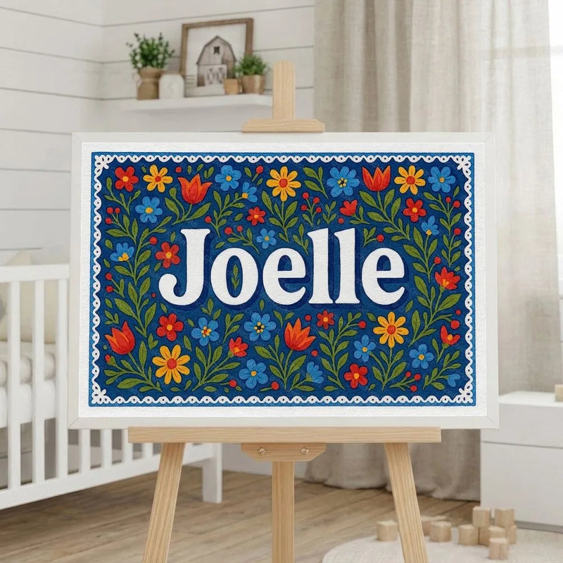 Joelle Name Art - Floral Farmhouse personalized wall print for kids