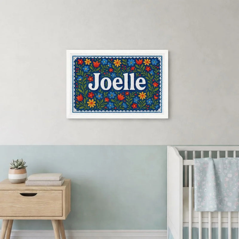 Joelle Name Art - Floral Farmhouse personalized wall print for kids