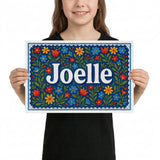 Joelle Name Art - Floral Farmhouse personalized wall print for kids
