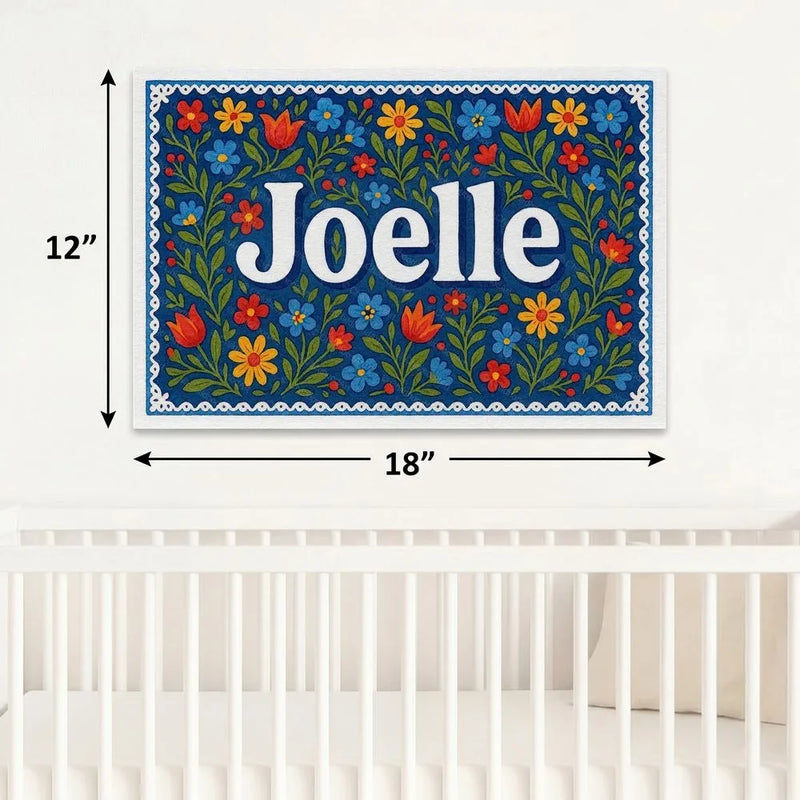 Joelle Name Art - Floral Farmhouse personalized wall print for kids