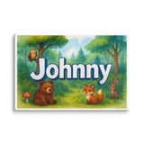 Johnny Name Art - Forest Friends personalized wall print for kids
