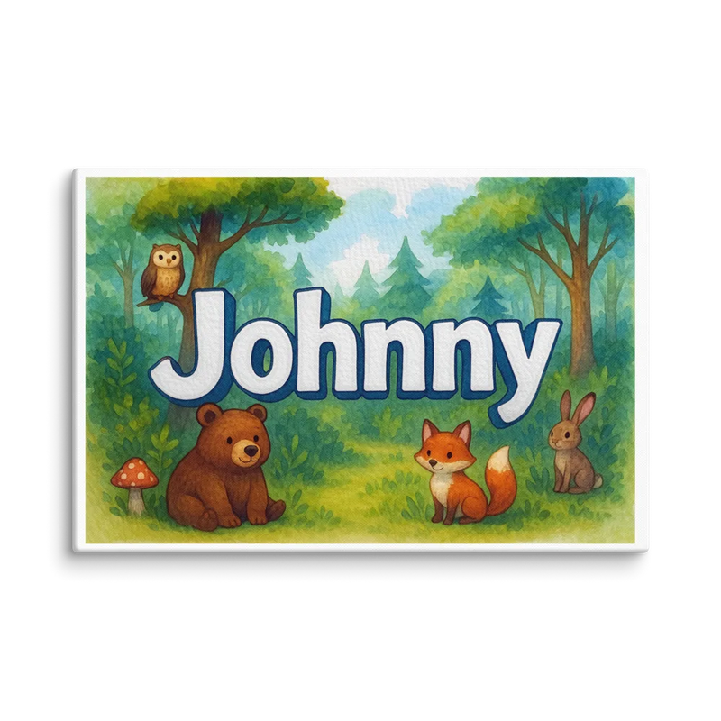 Johnny Name Art - Forest Friends personalized wall print for kids