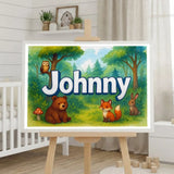 Johnny Name Art - Forest Friends personalized wall print for kids