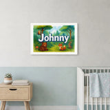 Johnny Name Art - Forest Friends personalized wall print for kids