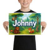 Johnny Name Art - Forest Friends personalized wall print for kids