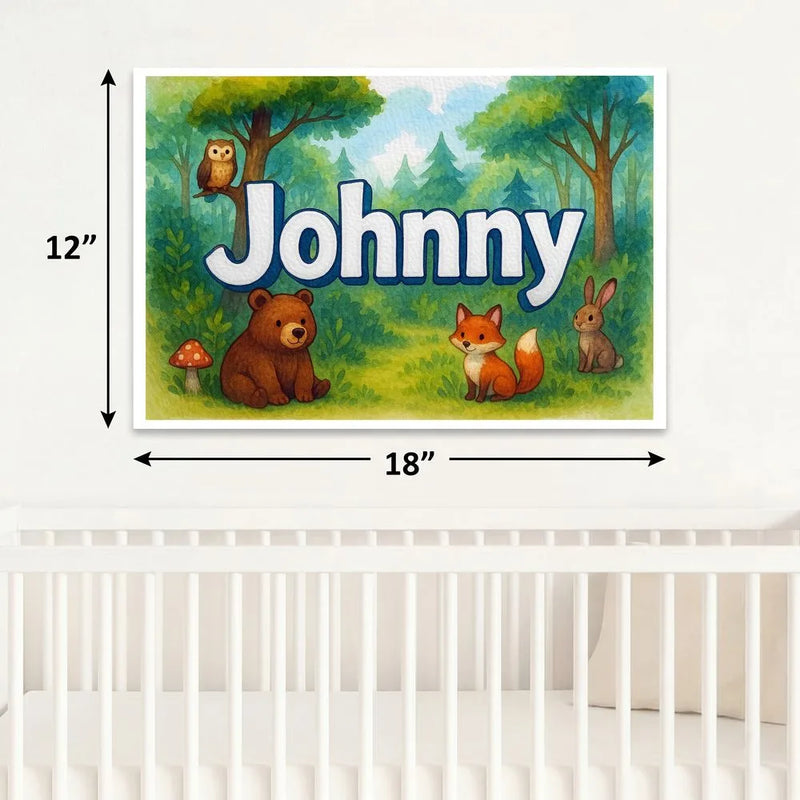 Johnny Name Art - Forest Friends personalized wall print for kids
