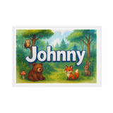Johnny Name Art - Forest Friends personalized wall print for kids