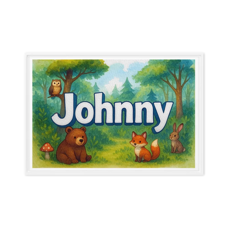 Johnny Name Art - Forest Friends personalized wall print for kids