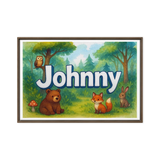 Johnny Name Art - Forest Friends personalized wall print for kids