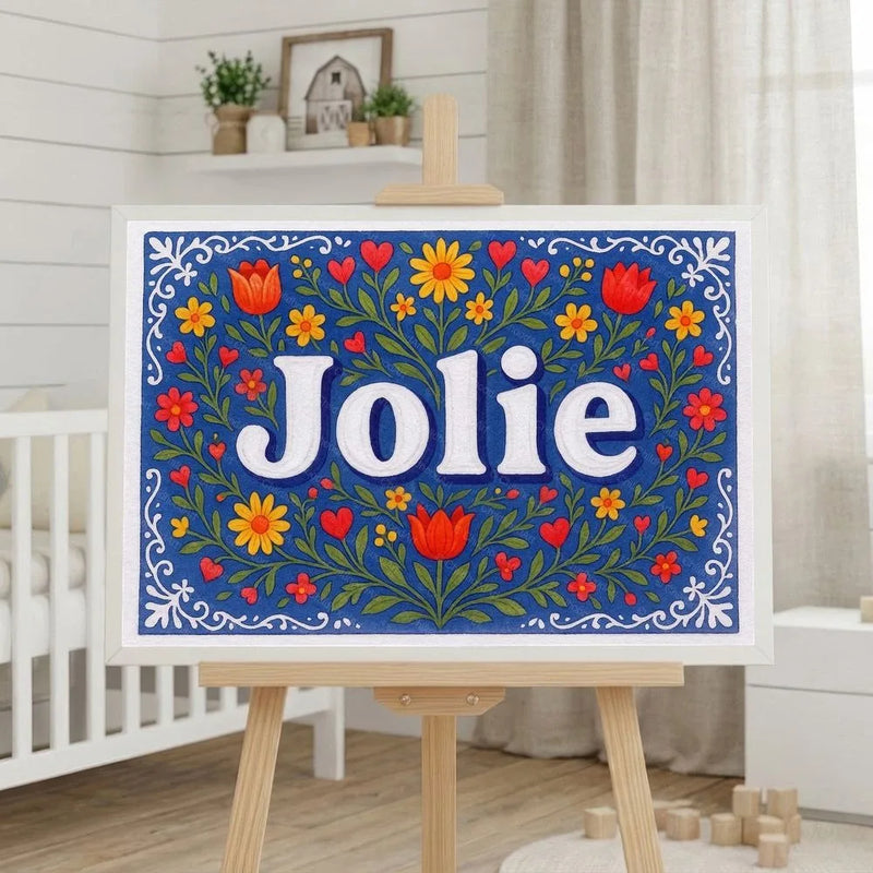 Jolie Name Art - Floral Farmhouse personalized wall print for kids