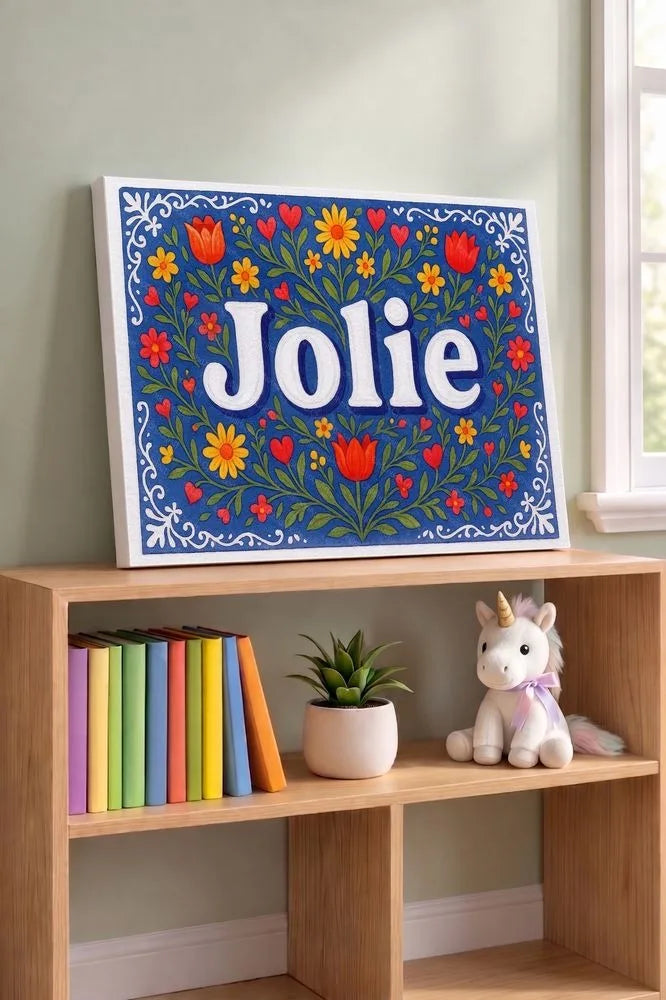 Jolie Name Art - Floral Farmhouse personalized wall print for kids