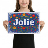 Jolie Name Art - Floral Farmhouse personalized wall print for kids