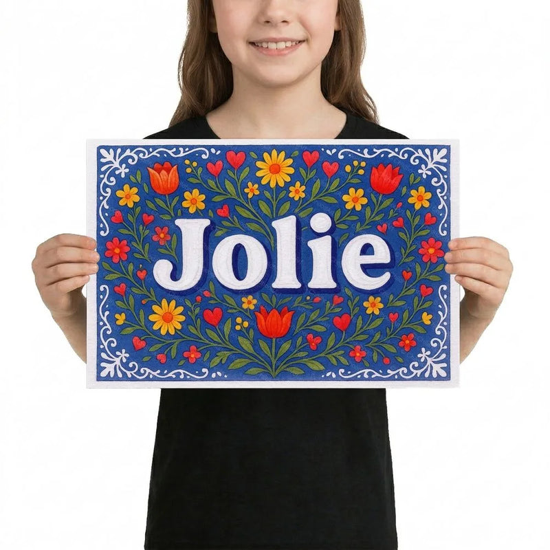 Jolie Name Art - Floral Farmhouse personalized wall print for kids