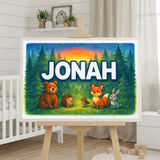 Jonah Name Art - Forest Friends personalized wall print for kids
