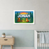Jonah Name Art - Forest Friends personalized wall print for kids
