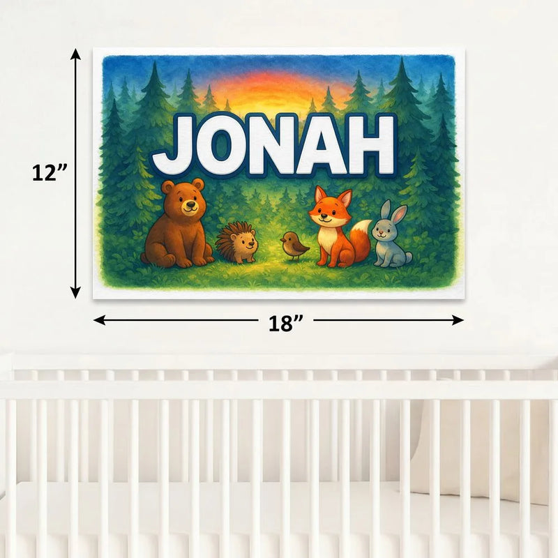 Jonah Name Art - Forest Friends personalized wall print for kids