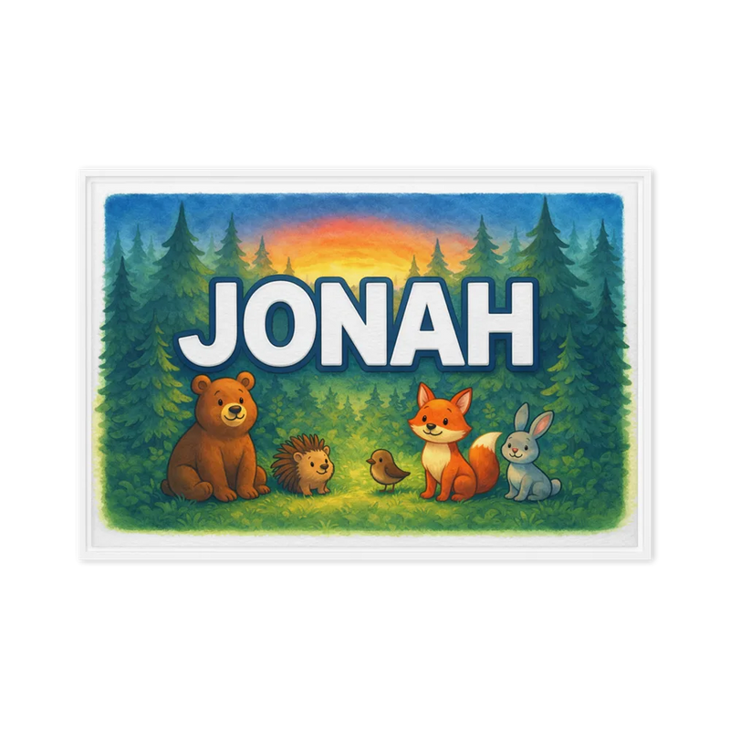 Jonah Name Art - Forest Friends personalized wall print for kids