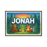 Jonah Name Art - Forest Friends personalized wall print for kids