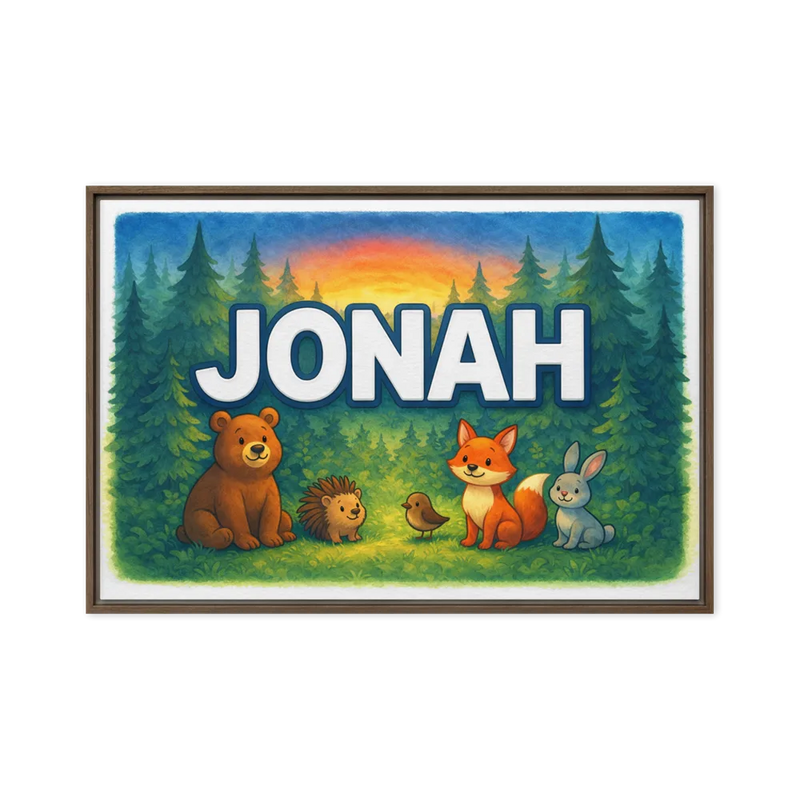 Jonah Name Art - Forest Friends personalized wall print for kids