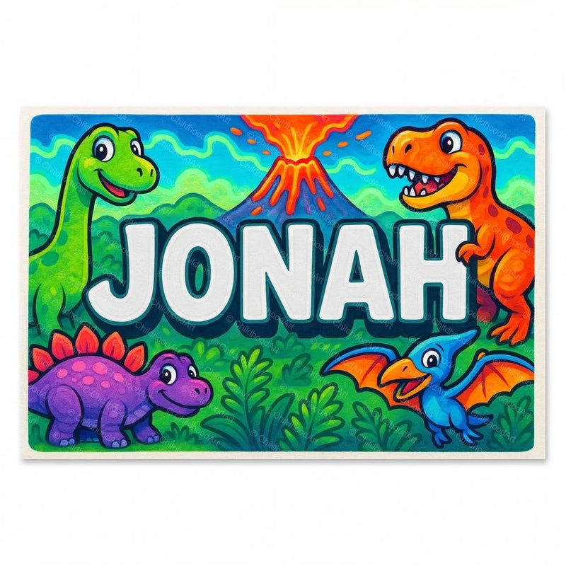 Jonah Name Art - Dinosaur Adventure personalized wall print for kids