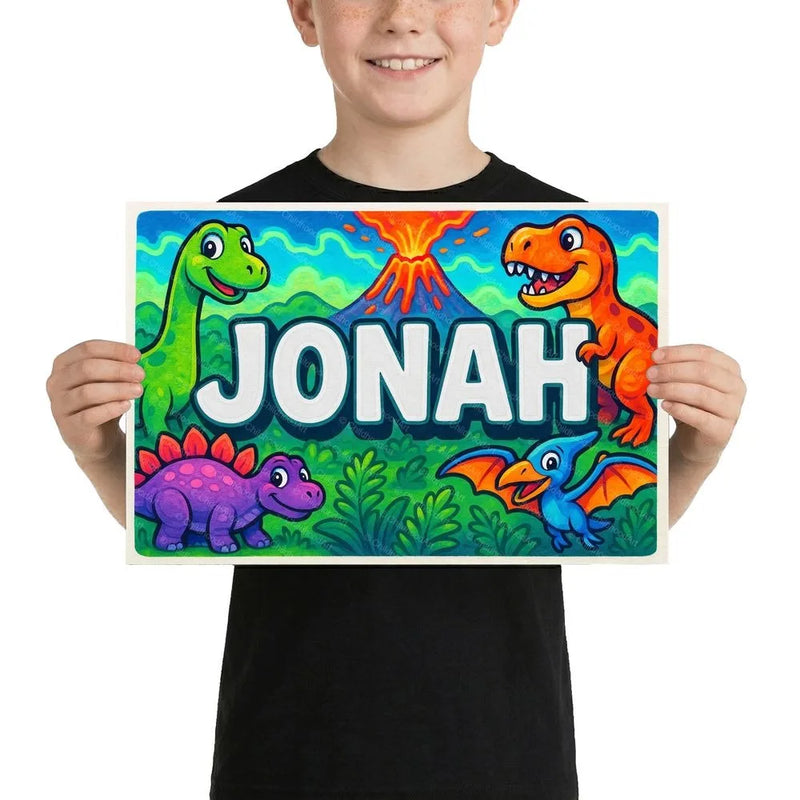 Jonah Name Art - Dinosaur Adventure personalized wall print for kids