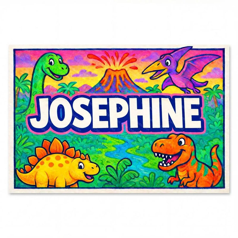 Josephine Name Art - Dinosaur Adventure personalized wall print for kids