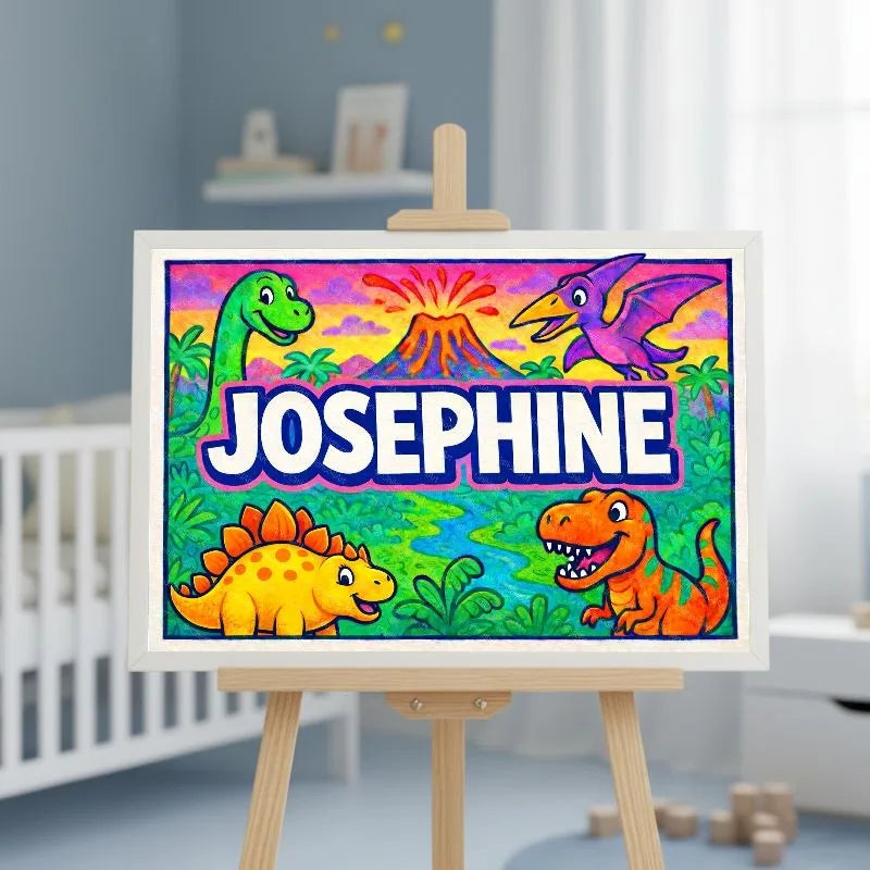Josephine Name Art - Dinosaur Adventure personalized wall print for kids