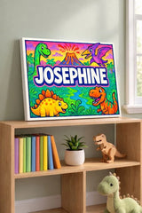 Josephine Name Art - Dinosaur Adventure personalized wall print for kids