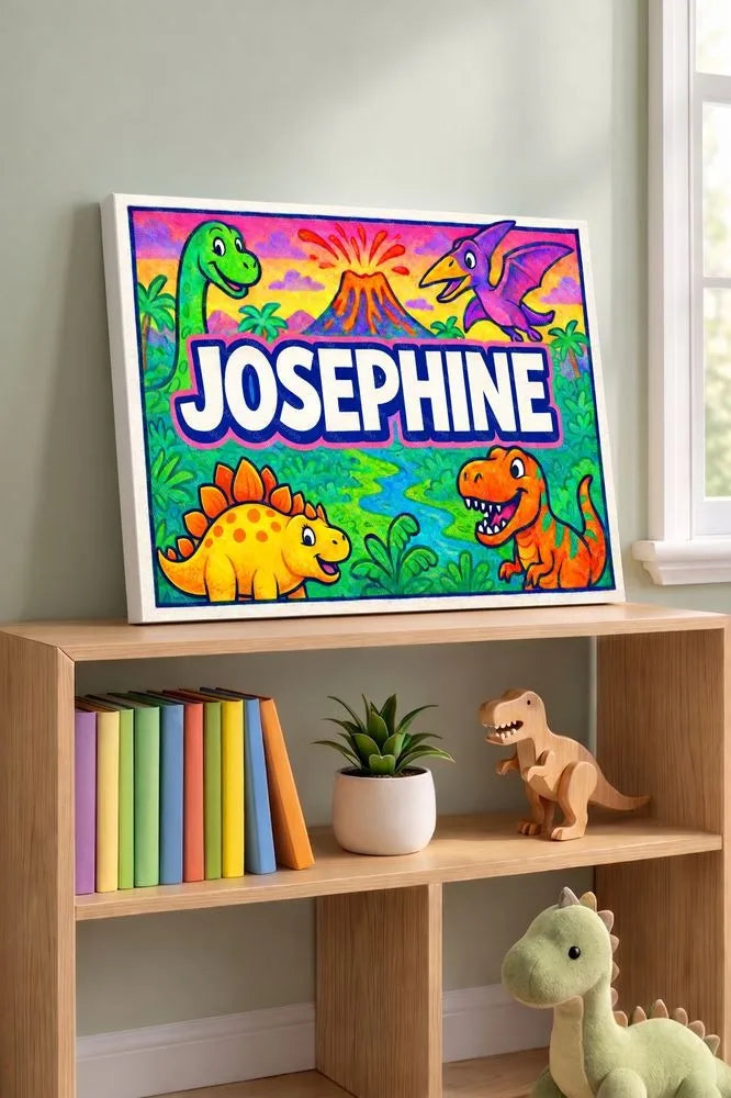 Josephine Name Art - Dinosaur Adventure personalized wall print for kids