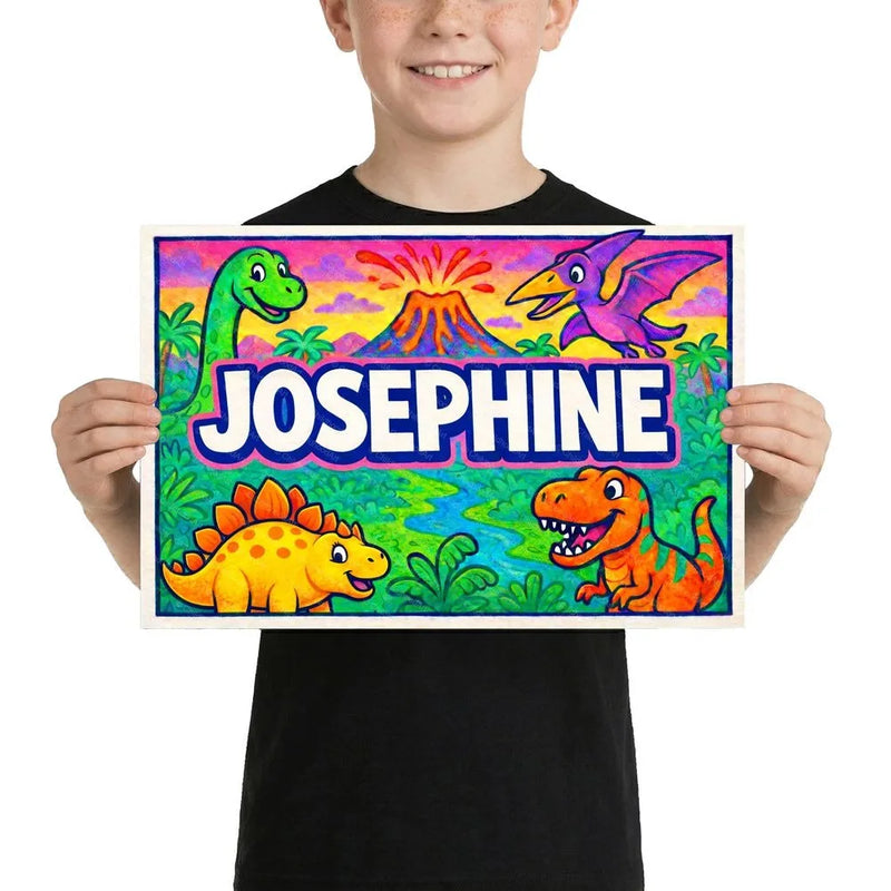 Josephine Name Art - Dinosaur Adventure personalized wall print for kids
